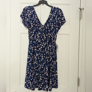 Kaileigh Blue Pink Wrap Midi Dress V-Neck Flutter Sleeves